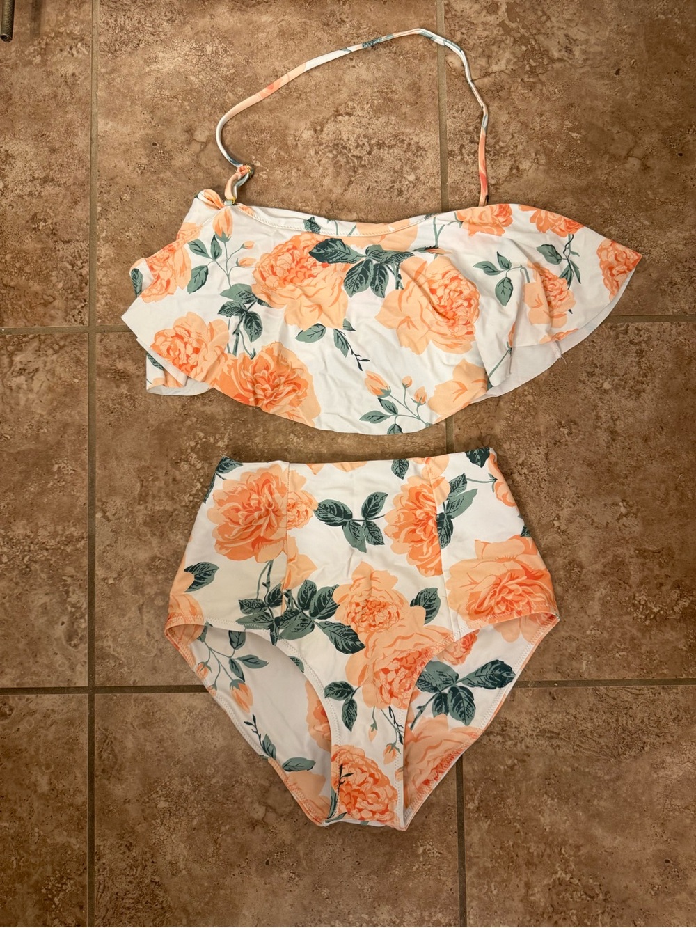 Show Me Your MuMu Floral Ruffle High-Waist One-Piece Swimsuit - Orange Blossom
